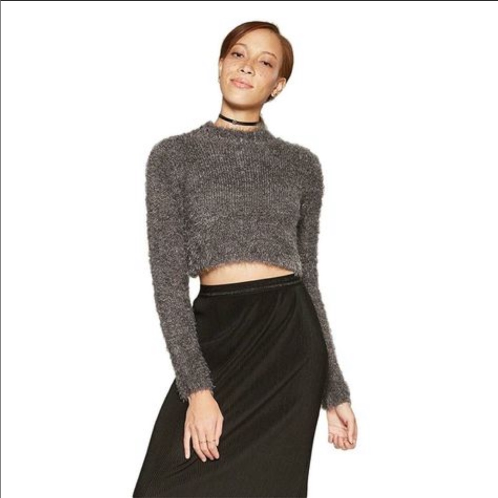 Scoop Neck Grey United Colors Of Benneton Cropped Sweater